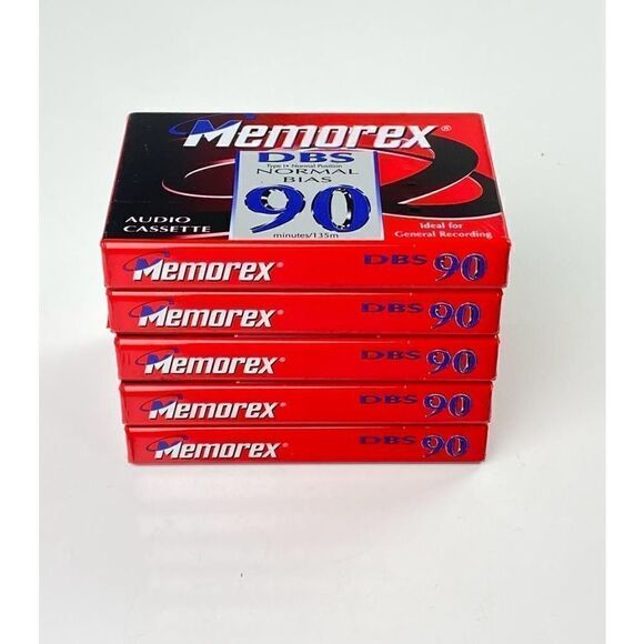 Vtg Memorex DBS Normal Bias 90 Min Blank Cassette Tapes 5 Pack Sealed NOS 1997 C - Picture 2 of 3